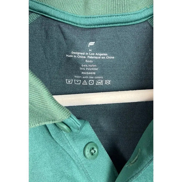 Fabletics Green Training Day Stretch Polo Size Medium Nylon Blend Men’s - Picture 3 of 5
